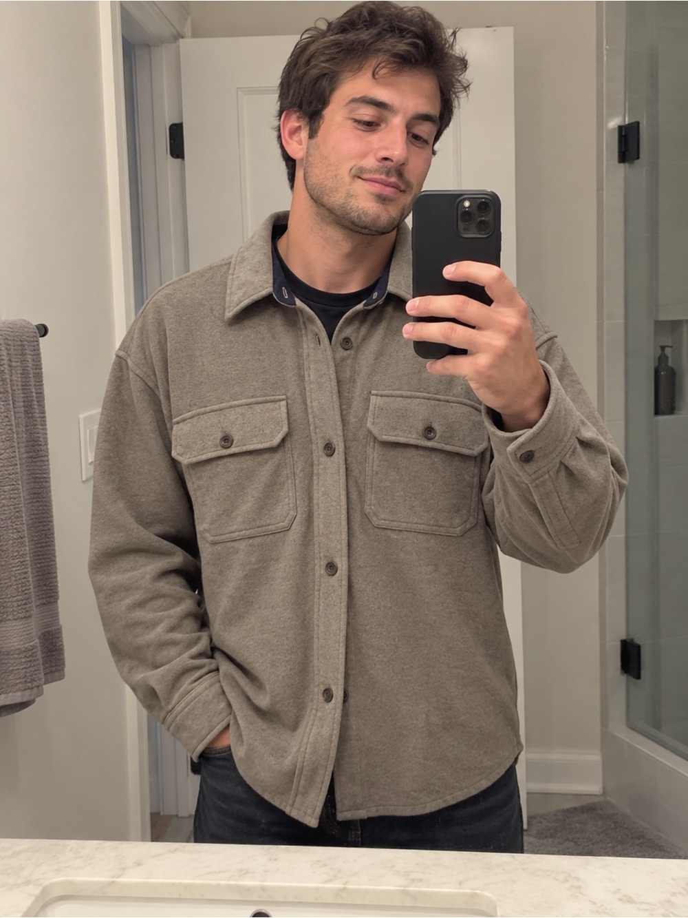Jachs NEW York Mens Overshirt Taupe Button Down Shirt Jacket XL